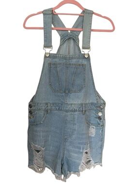 Y2K Hot Kiss "Ava" Distressed Denim Overall Shorts Size 6